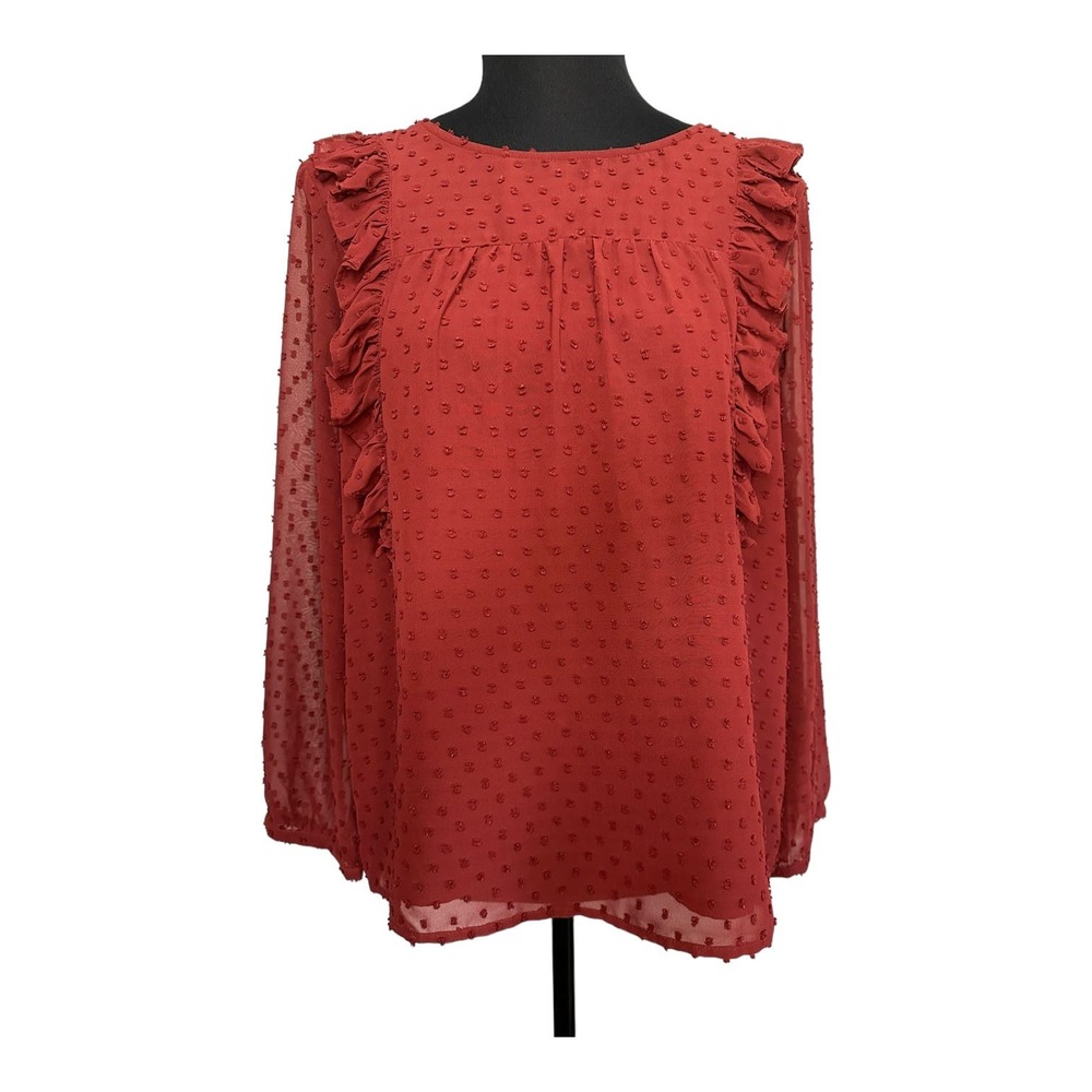 J. Crew Textured Red Blouse with Ruffles